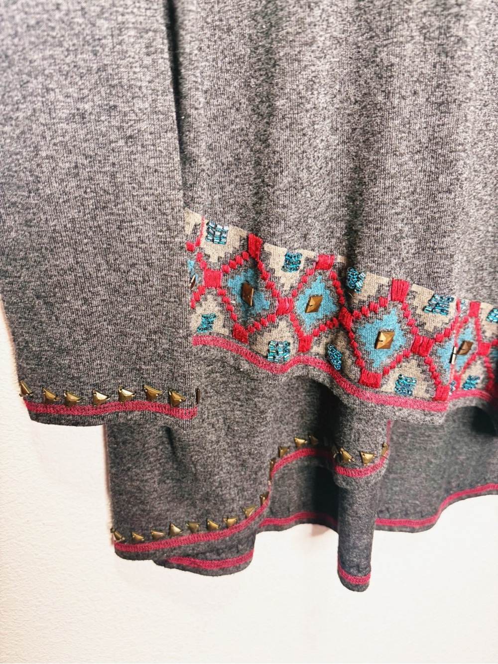 Double D Ranch Asymmetrical Hem Studded Embroidered Tunic Top - Picture 4 of 7